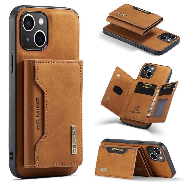 For iPhone 15 DG.MING M2 Series 3-Fold Card Bag Wallet Leather Phone Case(Brown) by DG.MING