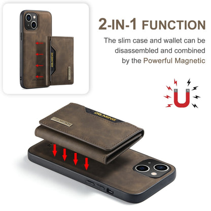 For iPhone 15 DG.MING M2 Series 3-Fold Card Bag Wallet Leather Phone Case(Coffee) by DG.MING