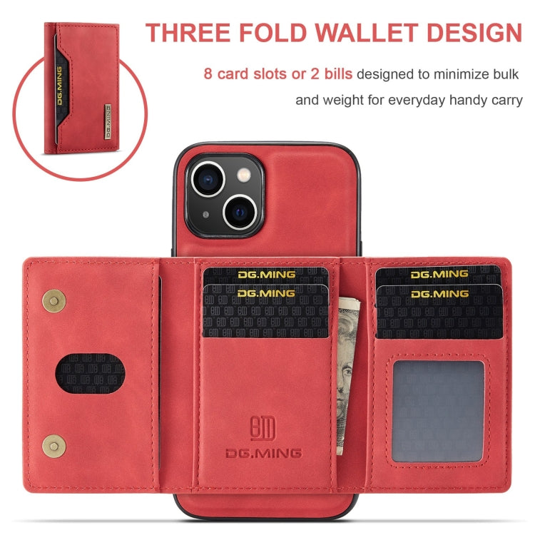 For iPhone 15 DG.MING M2 Series 3-Fold Card Bag Wallet Leather Phone Case(Red) by DG.MING
