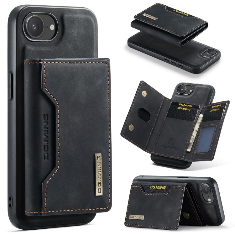 For iPhone 16e DG.MING M2 Series 3-Fold Card Bag Wallet Leather Phone Case(Black) by DG.MING