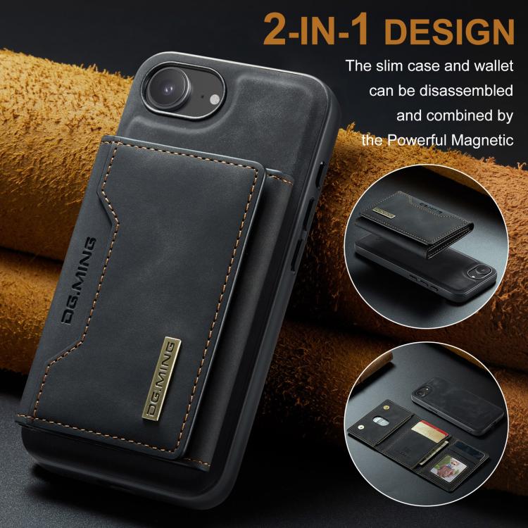 For iPhone 16e DG.MING M2 Series 3-Fold Card Bag Wallet Leather Phone Case(Black) by DG.MING