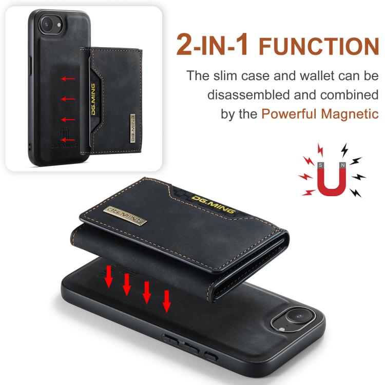 For iPhone 16e DG.MING M2 Series 3-Fold Card Bag Wallet Leather Phone Case(Black) by DG.MING
