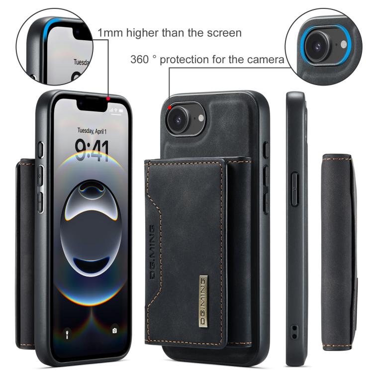 For iPhone 16e DG.MING M2 Series 3-Fold Card Bag Wallet Leather Phone Case(Black) by DG.MING