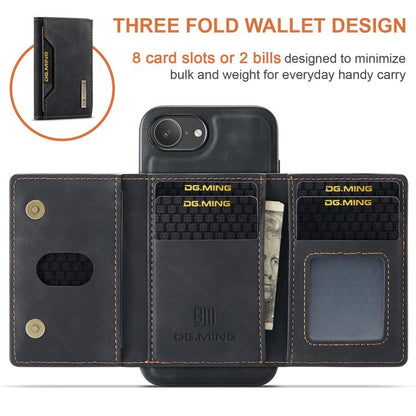 For iPhone 16e DG.MING M2 Series 3-Fold Card Bag Wallet Leather Phone Case(Black) by DG.MING