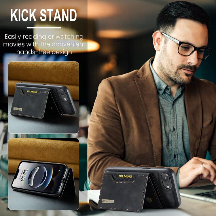 For iPhone 16e DG.MING M2 Series 3-Fold Card Bag Wallet Leather Phone Case(Black) by DG.MING