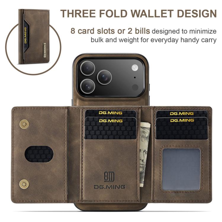 For iPhone 17 Pro DG.MING M2 Series 3-Fold Card Bag Wallet Leather Phone Case(Coffee) by DG.MING