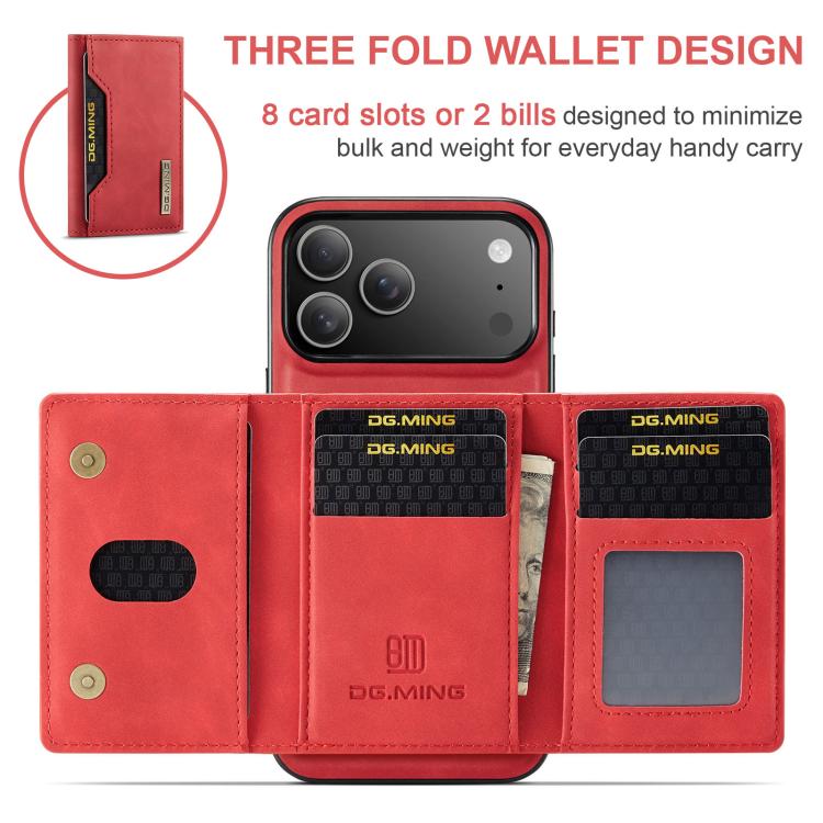 For iPhone 17 Pro DG.MING M2 Series 3-Fold Card Bag Wallet Leather Phone Case(Red) by DG.MING