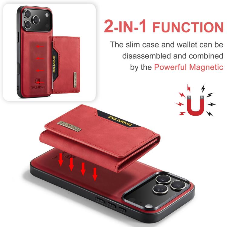 For iPhone 17 Pro DG.MING M2 Series 3-Fold Card Bag Wallet Leather Phone Case(Red) by DG.MING