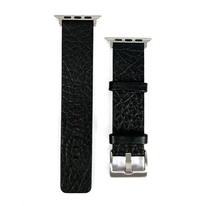 For Apple Watch 9 45mm Buffalo Leather Watch Band(Black) by bashfashion