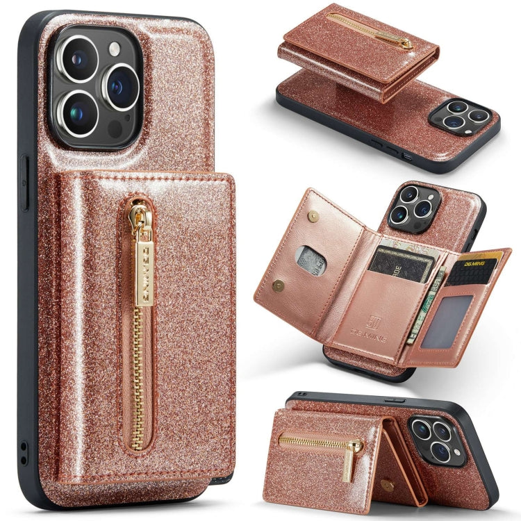 For iPhone 15 Pro DG.MING M3 Series Glitter Powder Card Bag Leather Phone Case(Rose Gold) by DG.MING