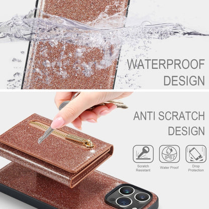 For iPhone 15 Pro DG.MING M3 Series Glitter Powder Card Bag Leather Phone Case(Rose Gold) by DG.MING