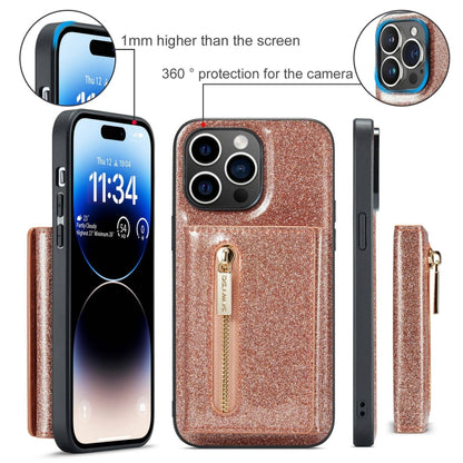 For iPhone 15 Pro DG.MING M3 Series Glitter Powder Card Bag Leather Phone Case(Rose Gold) by DG.MING