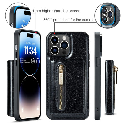 For iPhone 15 Pro Max DG.MING M3 Series Glitter Powder Card Bag Leather Phone Case(Black) by DG.MING