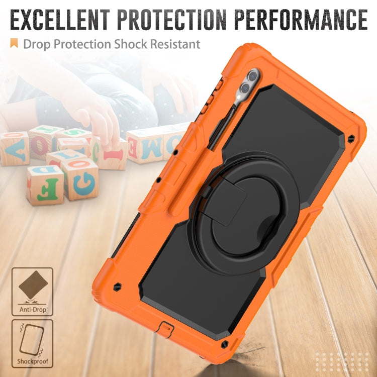 For Samsung Galaxy Tab S10 Ultra D Type Silicone Hybrid PC Tablet Case with Handle Holder(Orange) by bashfashion