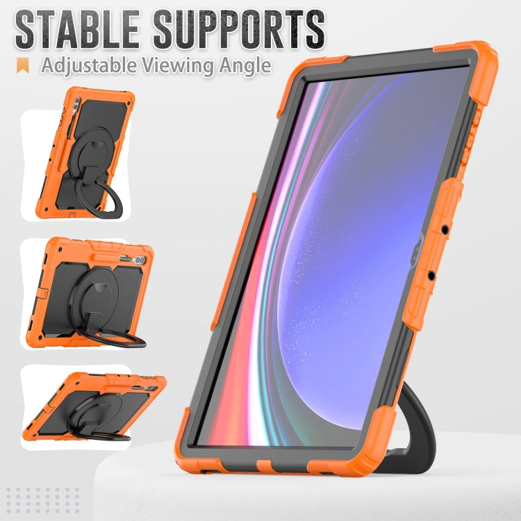 For Samsung Galaxy Tab S10 Ultra D Type Silicone Hybrid PC Tablet Case with Handle Holder(Orange) by bashfashion