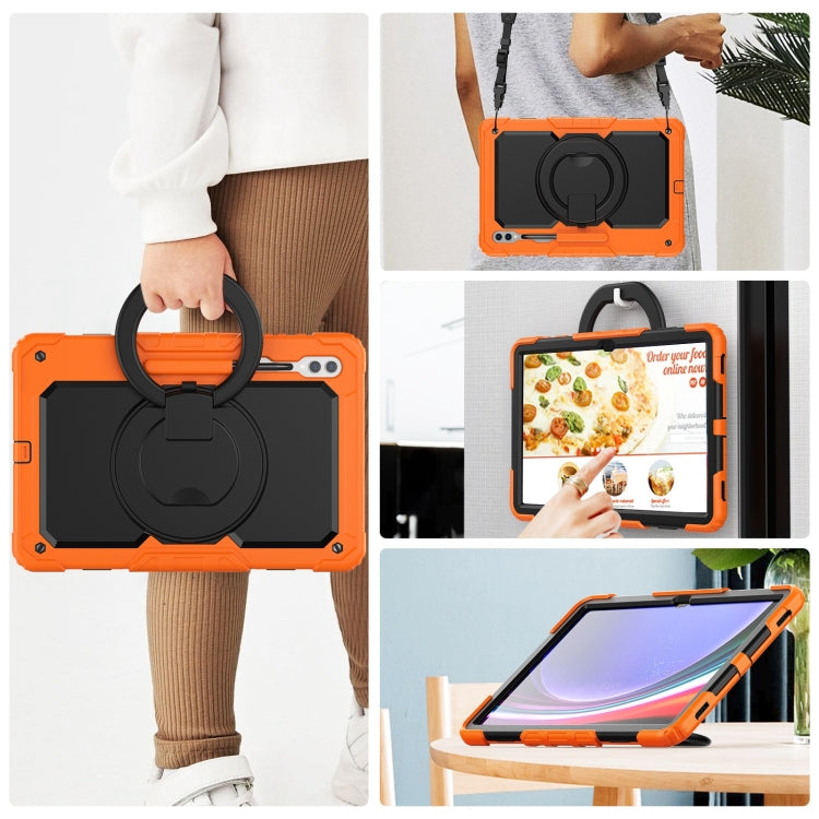 For Samsung Galaxy Tab S10 Ultra D Type Silicone Hybrid PC Tablet Case with Handle Holder(Orange) by bashfashion