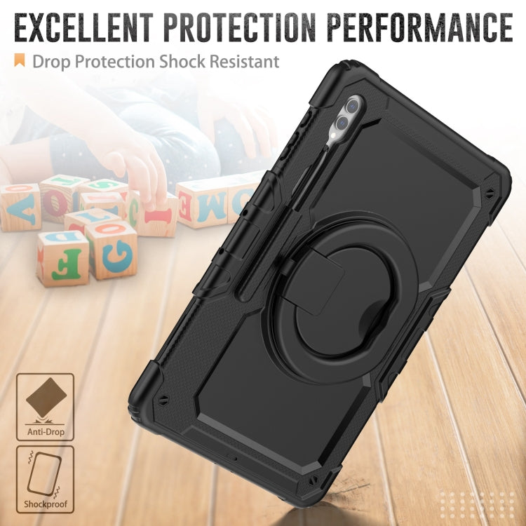 For Samsung Galaxy Tab S10 Ultra D Type Silicone Hybrid PC Tablet Case with Handle Holder(Black) by bashfashion