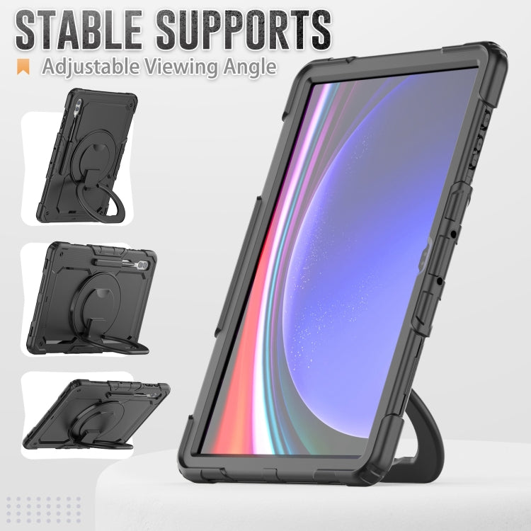 For Samsung Galaxy Tab S10 Ultra D Type Silicone Hybrid PC Tablet Case with Handle Holder(Black) by bashfashion