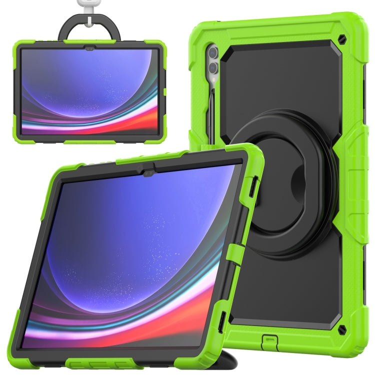 For Samsung Galaxy Tab S10 Ultra D Type Silicone Hybrid PC Tablet Case with Handle Holder(Yellow Green) by bashfashion