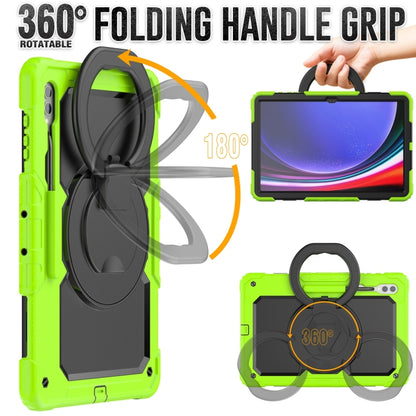 For Samsung Galaxy Tab S10 Ultra D Type Silicone Hybrid PC Tablet Case with Handle Holder(Yellow Green) by bashfashion