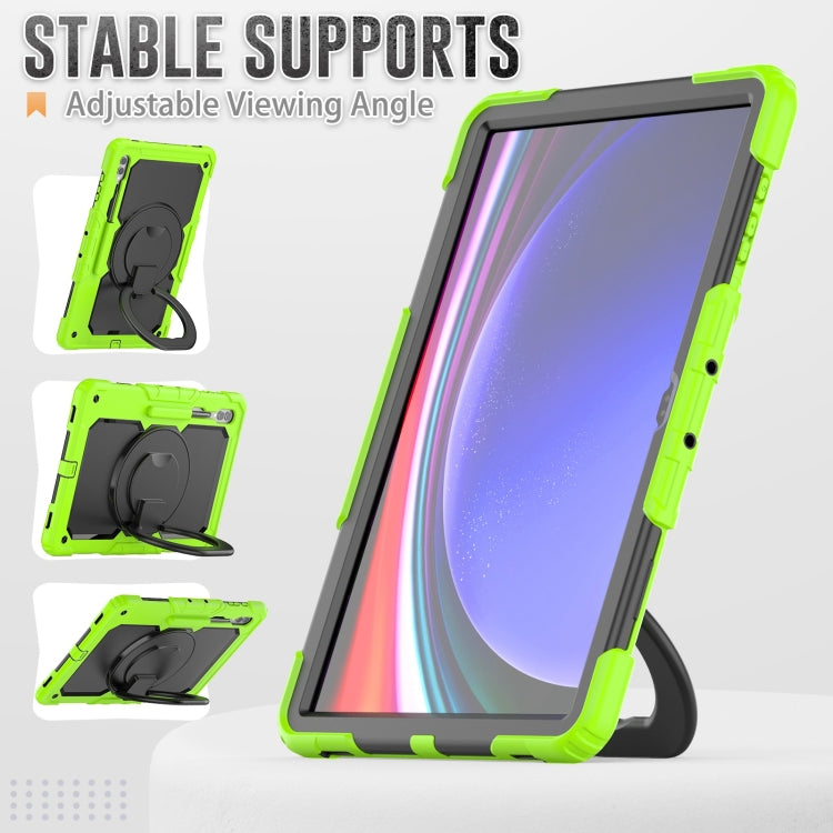 For Samsung Galaxy Tab S10 Ultra D Type Silicone Hybrid PC Tablet Case with Handle Holder(Yellow Green) by bashfashion