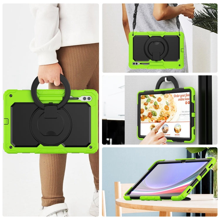 For Samsung Galaxy Tab S10 Ultra D Type Silicone Hybrid PC Tablet Case with Handle Holder(Yellow Green) by bashfashion