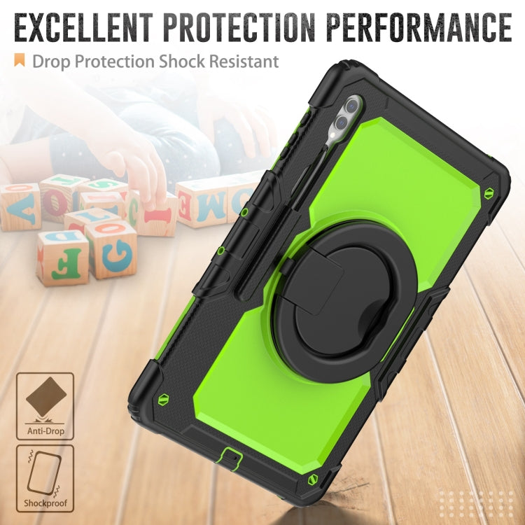 For Samsung Galaxy Tab S10 Ultra D Type Silicone Hybrid PC Tablet Case with Handle Holder(Yellow Green PC) by bashfashion