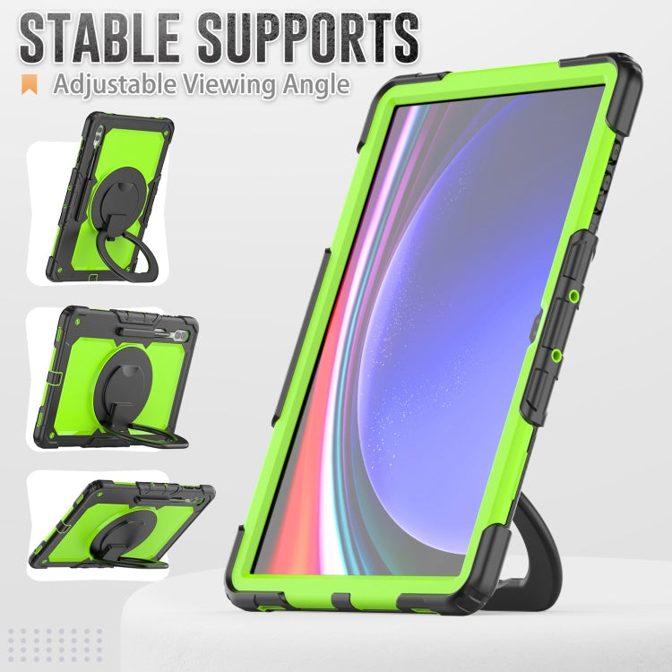For Samsung Galaxy Tab S10 Ultra D Type Silicone Hybrid PC Tablet Case with Handle Holder(Yellow Green PC) by bashfashion