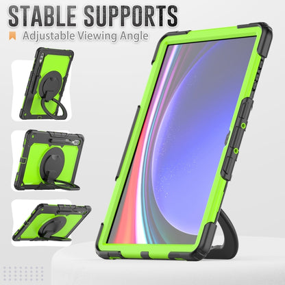 For Samsung Galaxy Tab S10 Ultra D Type Silicone Hybrid PC Tablet Case with Handle Holder(Yellow Green PC) by bashfashion