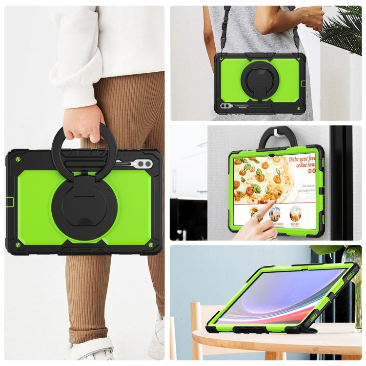 For Samsung Galaxy Tab S10 Ultra D Type Silicone Hybrid PC Tablet Case with Handle Holder(Yellow Green PC) by bashfashion