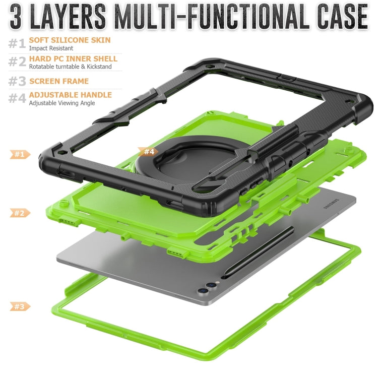 For Samsung Galaxy Tab S10 Ultra D Type Silicone Hybrid PC Tablet Case with Handle Holder(Yellow Green PC) by bashfashion