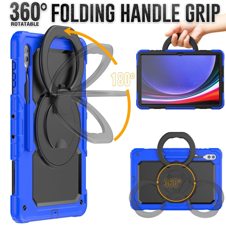 For Samsung Galaxy Tab S10 Ultra D Type Silicone Hybrid PC Tablet Case with Handle Holder(Blue) by bashfashion