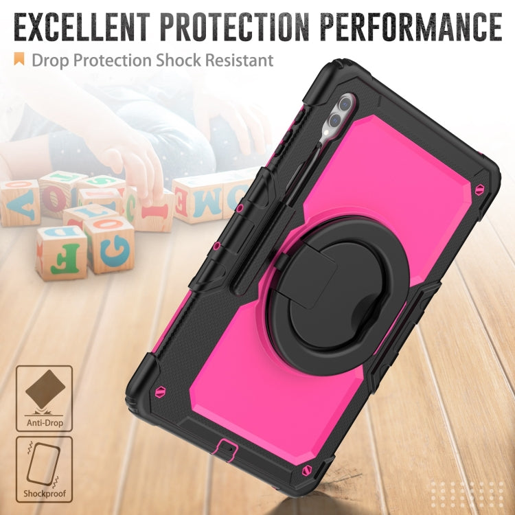 For Samsung Galaxy Tab S10 Ultra D Type Silicone Hybrid PC Tablet Case with Handle Holder(Rose Red PC) by bashfashion