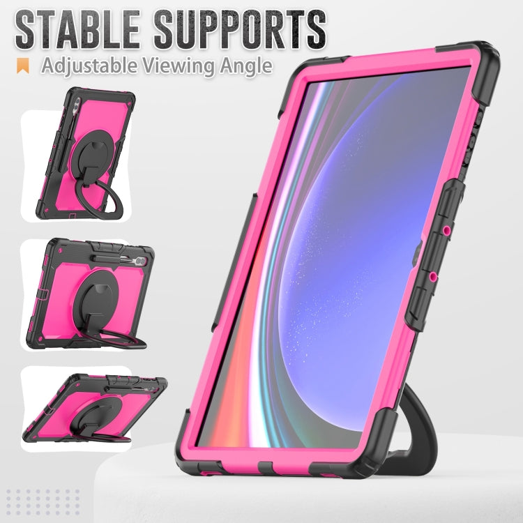 For Samsung Galaxy Tab S10 Ultra D Type Silicone Hybrid PC Tablet Case with Handle Holder(Rose Red PC) by bashfashion