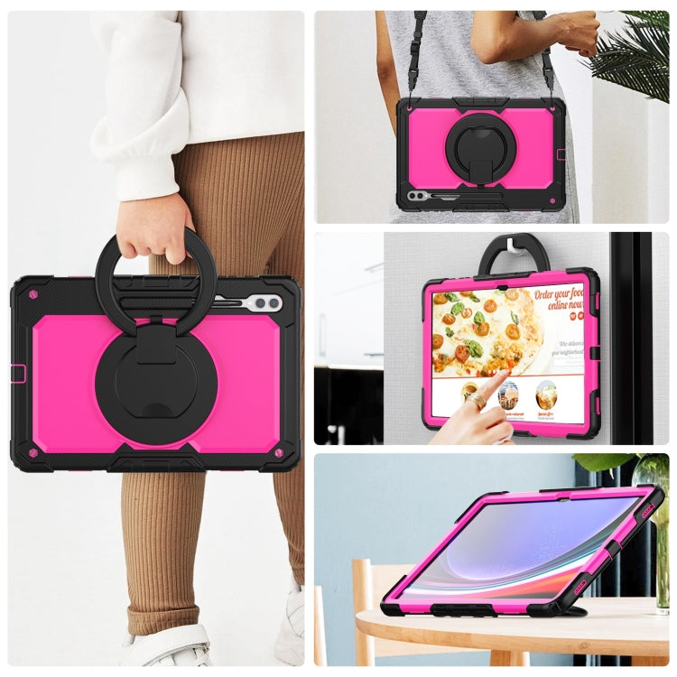 For Samsung Galaxy Tab S10 Ultra D Type Silicone Hybrid PC Tablet Case with Handle Holder(Rose Red PC) by bashfashion