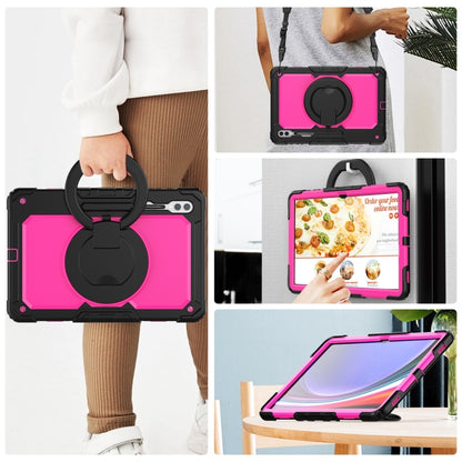 For Samsung Galaxy Tab S10 Ultra D Type Silicone Hybrid PC Tablet Case with Handle Holder(Rose Red PC) by bashfashion