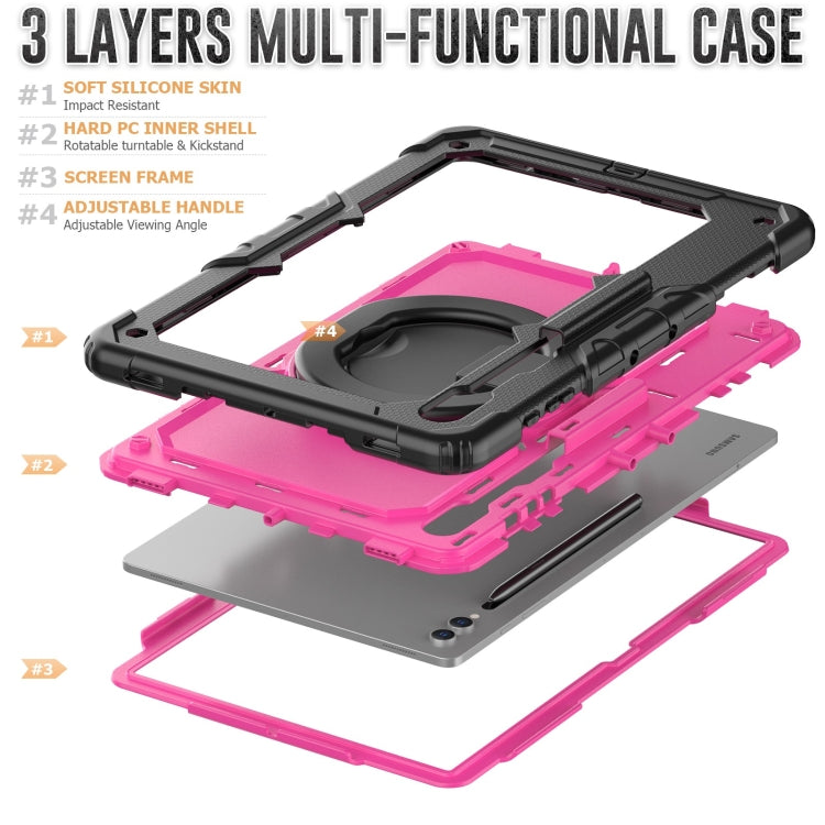 For Samsung Galaxy Tab S10 Ultra D Type Silicone Hybrid PC Tablet Case with Handle Holder(Rose Red PC) by bashfashion