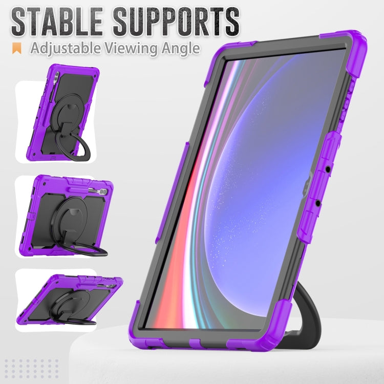 For Samsung Galaxy Tab S10 Ultra D Type Silicone Hybrid PC Tablet Case with Handle Holder(Purple) by bashfashion