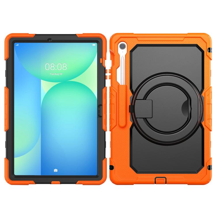 For Samsung Galaxy Tab S10 FE+ D Type Silicone Hybrid PC Tablet Case with Handle Holder(Orange) by bashfashion