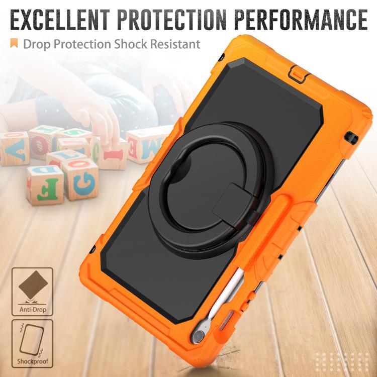 For Samsung Galaxy Tab S10 FE+ D Type Silicone Hybrid PC Tablet Case with Handle Holder(Orange) by bashfashion