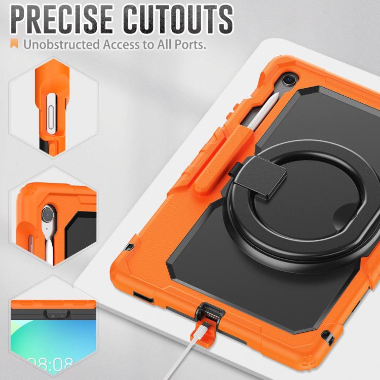 For Samsung Galaxy Tab S10 FE+ D Type Silicone Hybrid PC Tablet Case with Handle Holder(Orange) by bashfashion