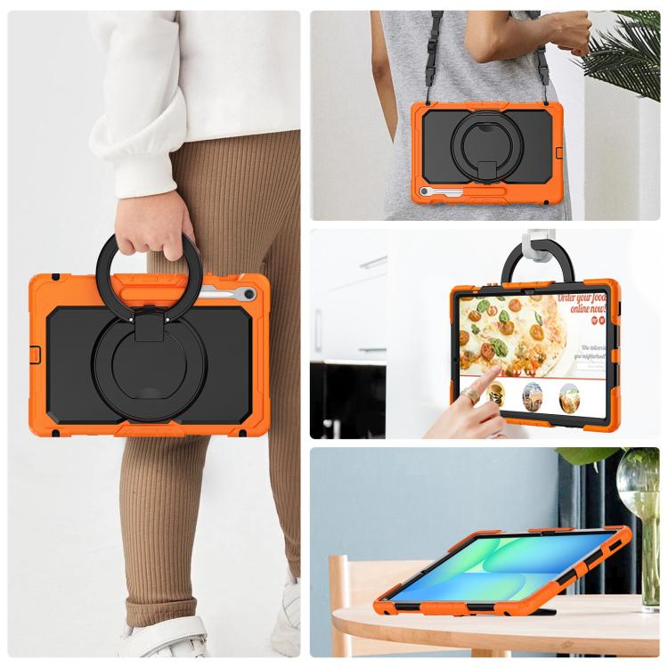 For Samsung Galaxy Tab S10 FE+ D Type Silicone Hybrid PC Tablet Case with Handle Holder(Orange) by bashfashion
