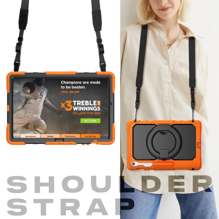 For Samsung Galaxy Tab S10 FE+ D Type Silicone Hybrid PC Tablet Case with Handle Holder(Orange) by bashfashion