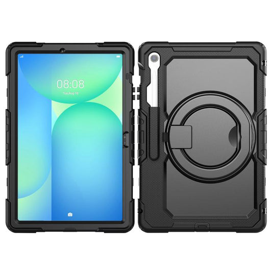 For Samsung Galaxy Tab S10 FE+ D Type Silicone Hybrid PC Tablet Case with Handle Holder(Black) by bashfashion