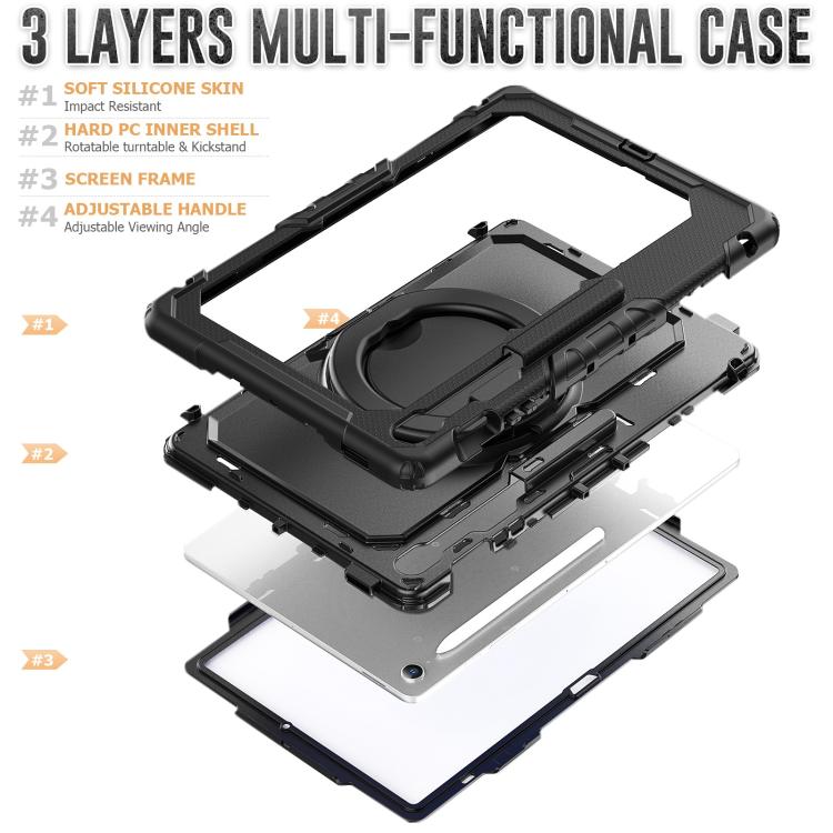 For Samsung Galaxy Tab S10 FE+ D Type Silicone Hybrid PC Tablet Case with Handle Holder(Black) by bashfashion