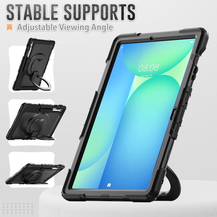 For Samsung Galaxy Tab S10 FE+ D Type Silicone Hybrid PC Tablet Case with Handle Holder(Black) by bashfashion