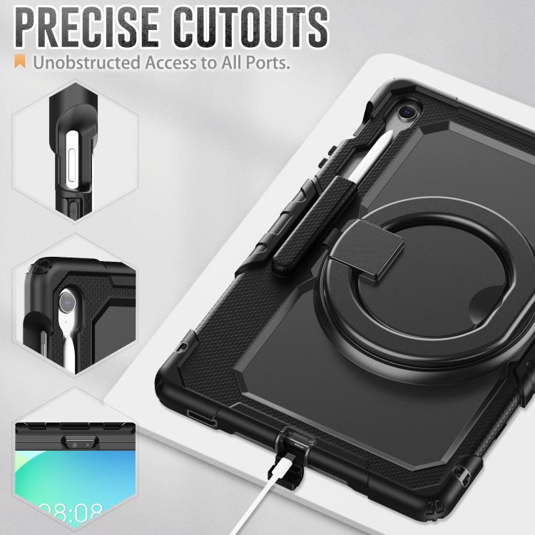 For Samsung Galaxy Tab S10 FE+ D Type Silicone Hybrid PC Tablet Case with Handle Holder(Black) by bashfashion