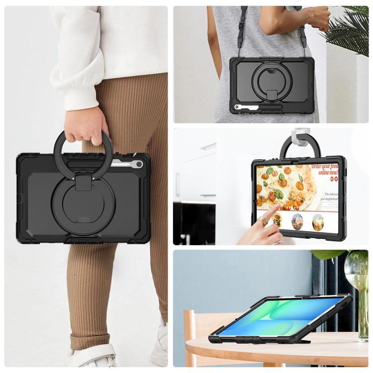 For Samsung Galaxy Tab S10 FE+ D Type Silicone Hybrid PC Tablet Case with Handle Holder(Black) by bashfashion