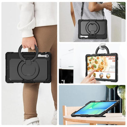 For Samsung Galaxy Tab S10 FE+ D Type Silicone Hybrid PC Tablet Case with Handle Holder(Black) by bashfashion