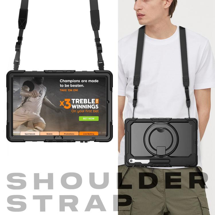 For Samsung Galaxy Tab S10 FE+ D Type Silicone Hybrid PC Tablet Case with Handle Holder(Black) by bashfashion